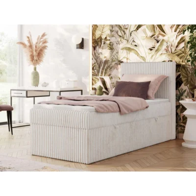 MKS Boxspringbett TILIANO in Beige, Liegefläche 90x200 cm – mit Bettkasten, Taschenfederkern